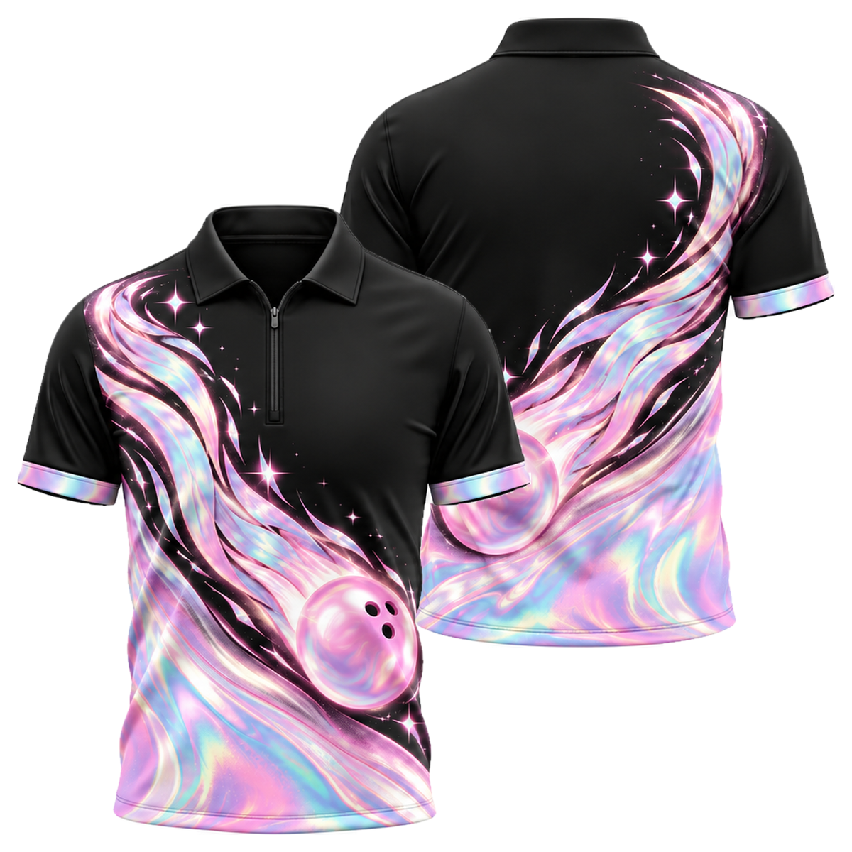 Holo Comet Bowler Quarter-Zip Polo in Pink & Purple
