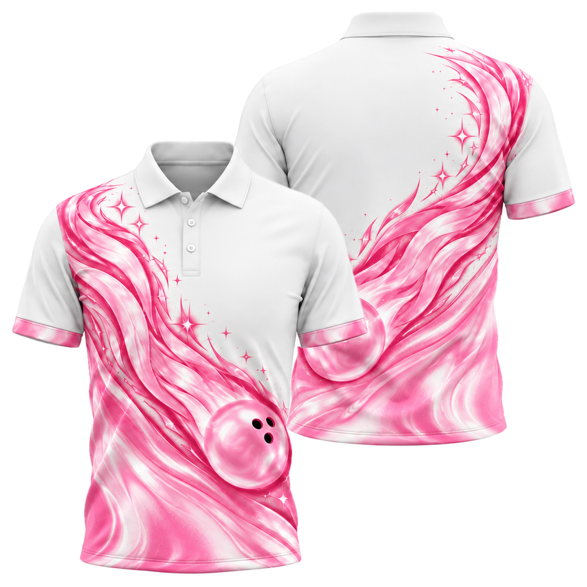 Holo Comet Bowler Unisex Polo in Pink & White