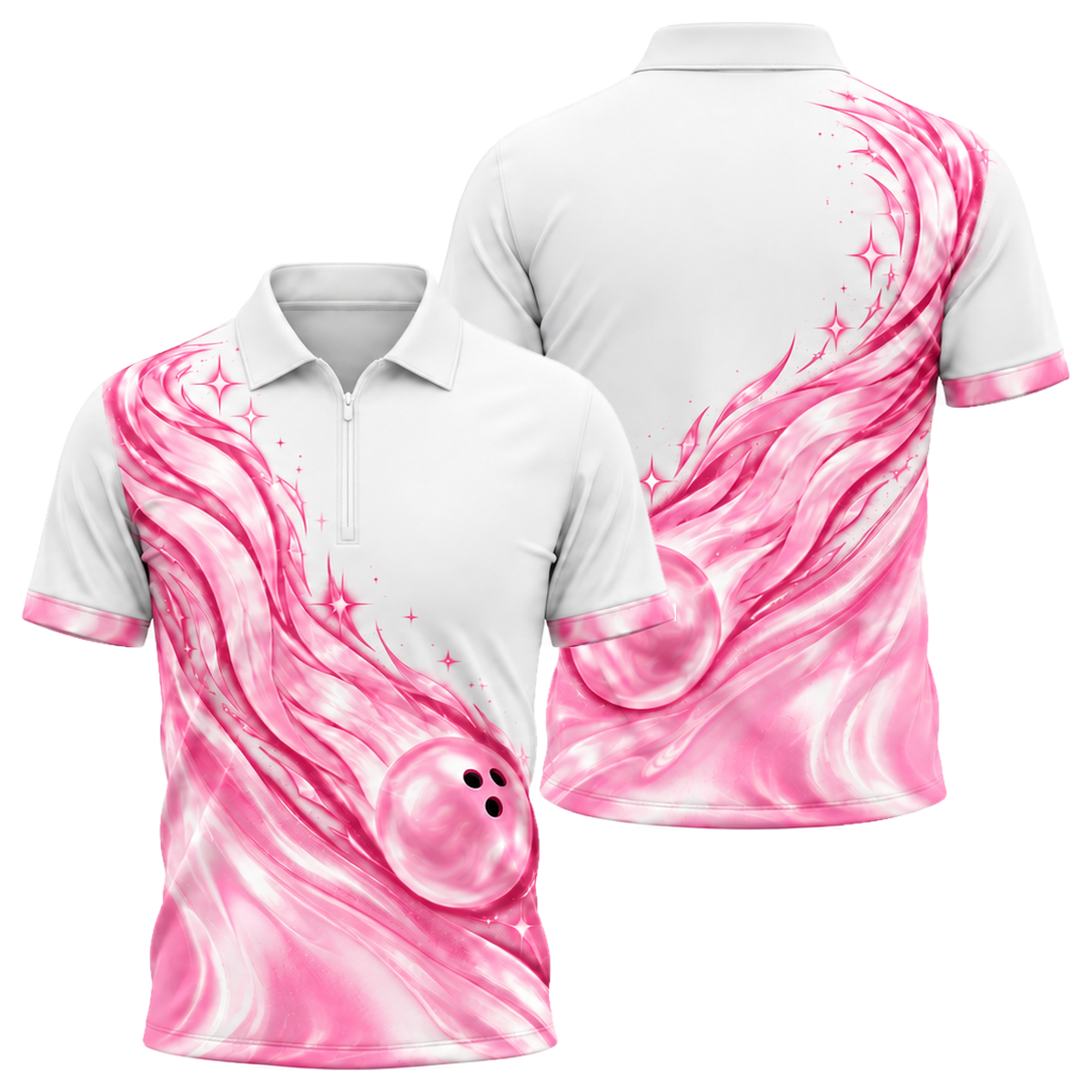 Holo Comet Bowler Quarter-Zip Polo in Pink & White