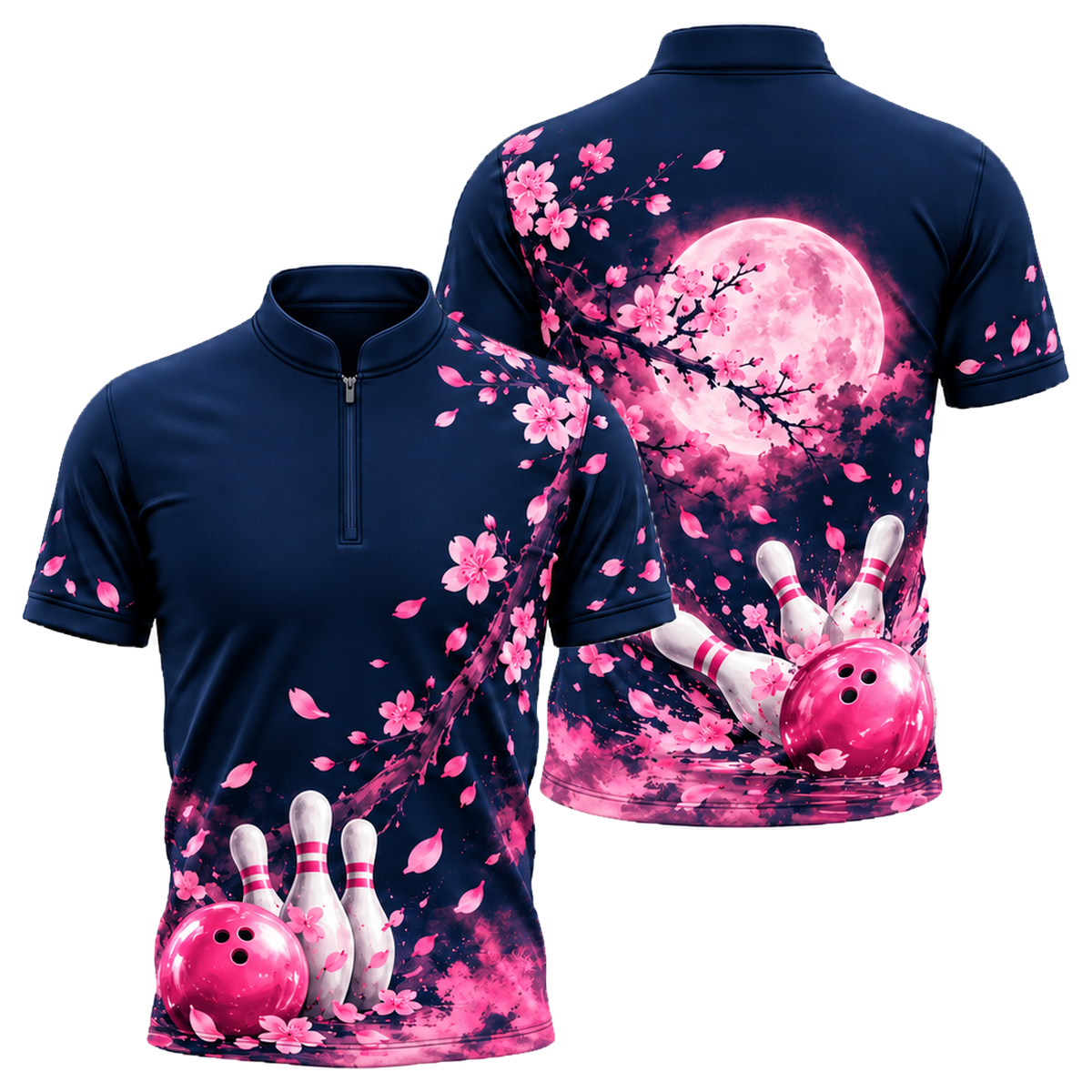 Moonlit Sakura Strike Bowling Jersey in Pink & Navy