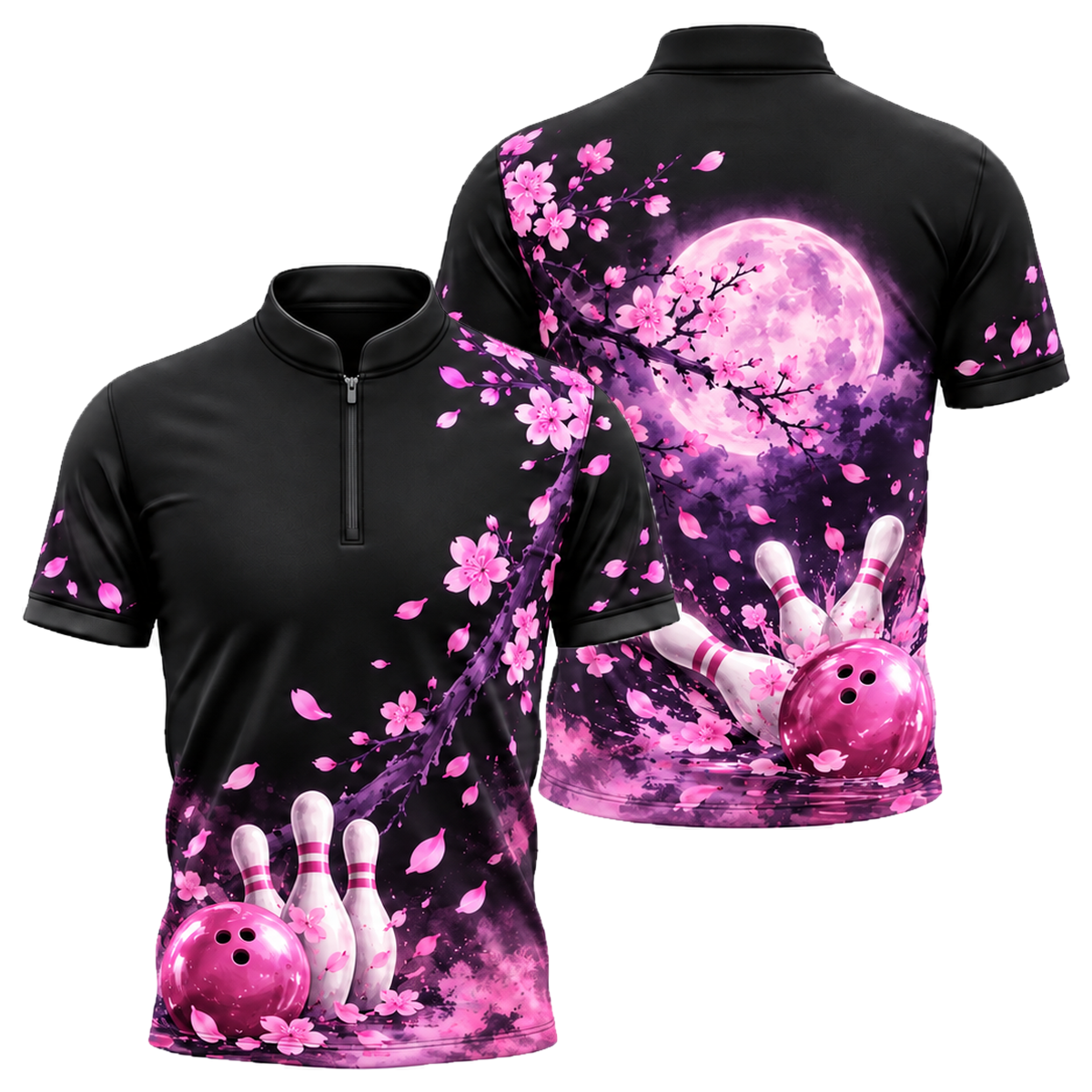 Moonlit Sakura Strike Bowling Jersey in Pink & Purple