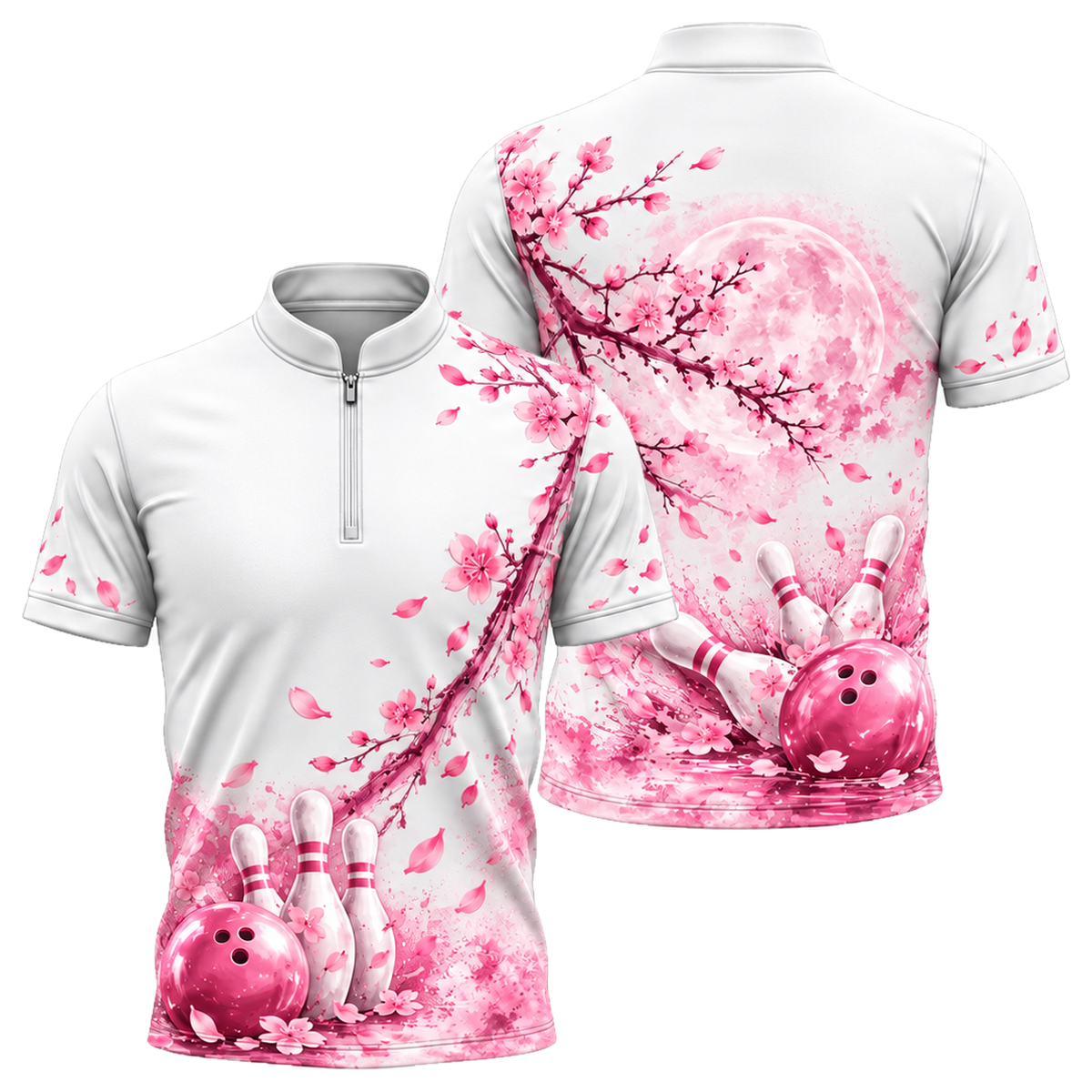 Moonlit Sakura Strike Bowling Jersey in Pink & White