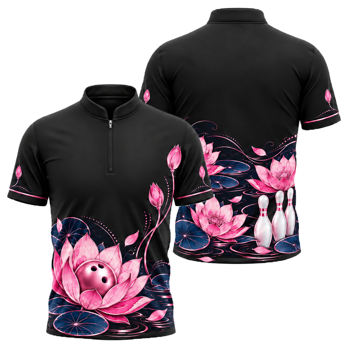 Rose Gold Lotus Lanes Bowling Jersey in Pink & Navy