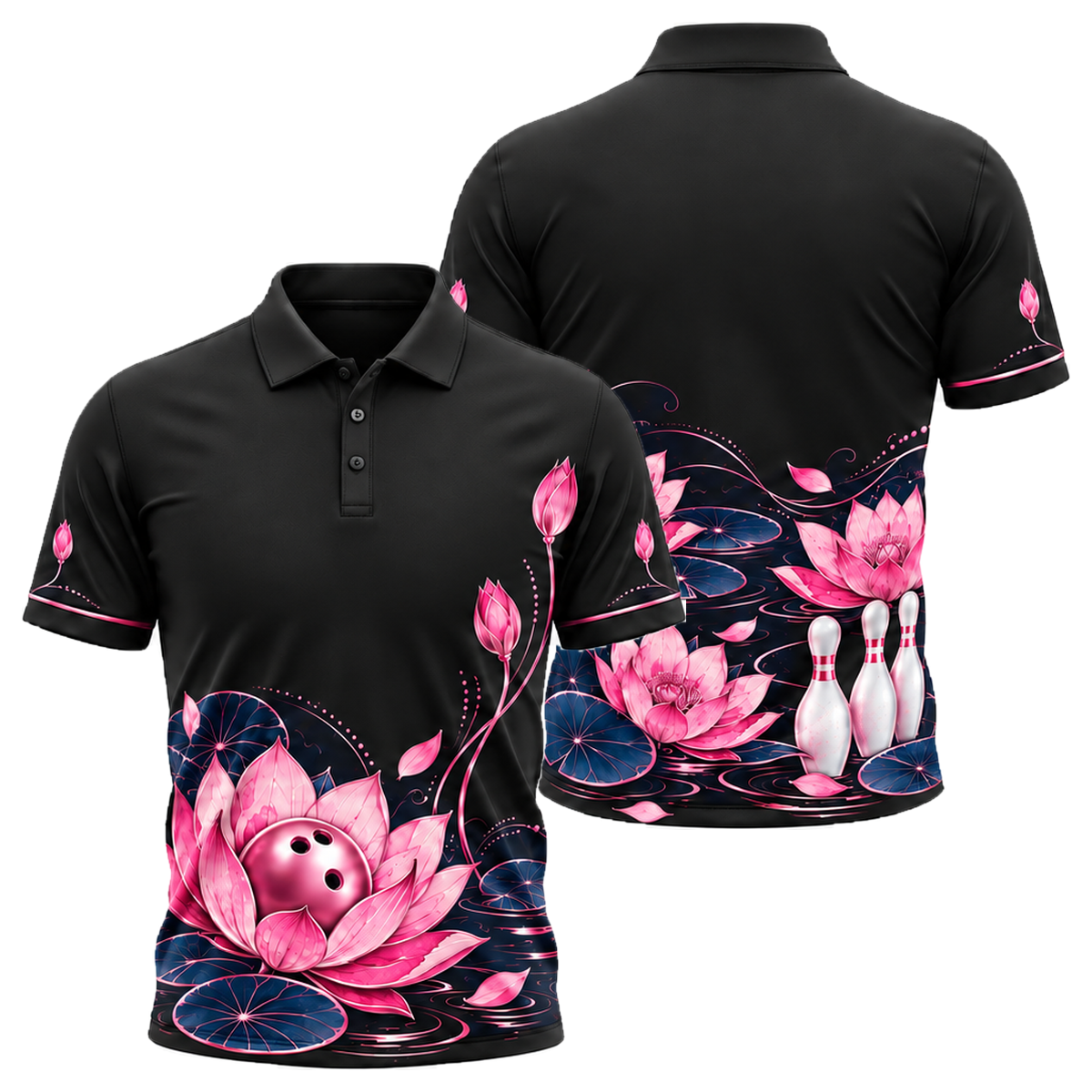 Rose Gold Lotus Lanes Unisex Polo in Pink & Navy