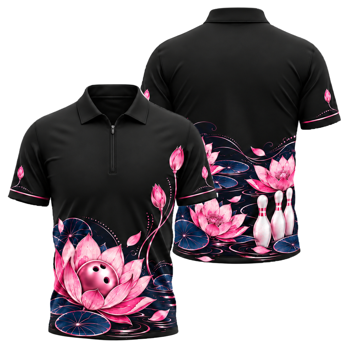Rose Gold Lotus Lanes Quarter-Zip Polo in Pink & Navy