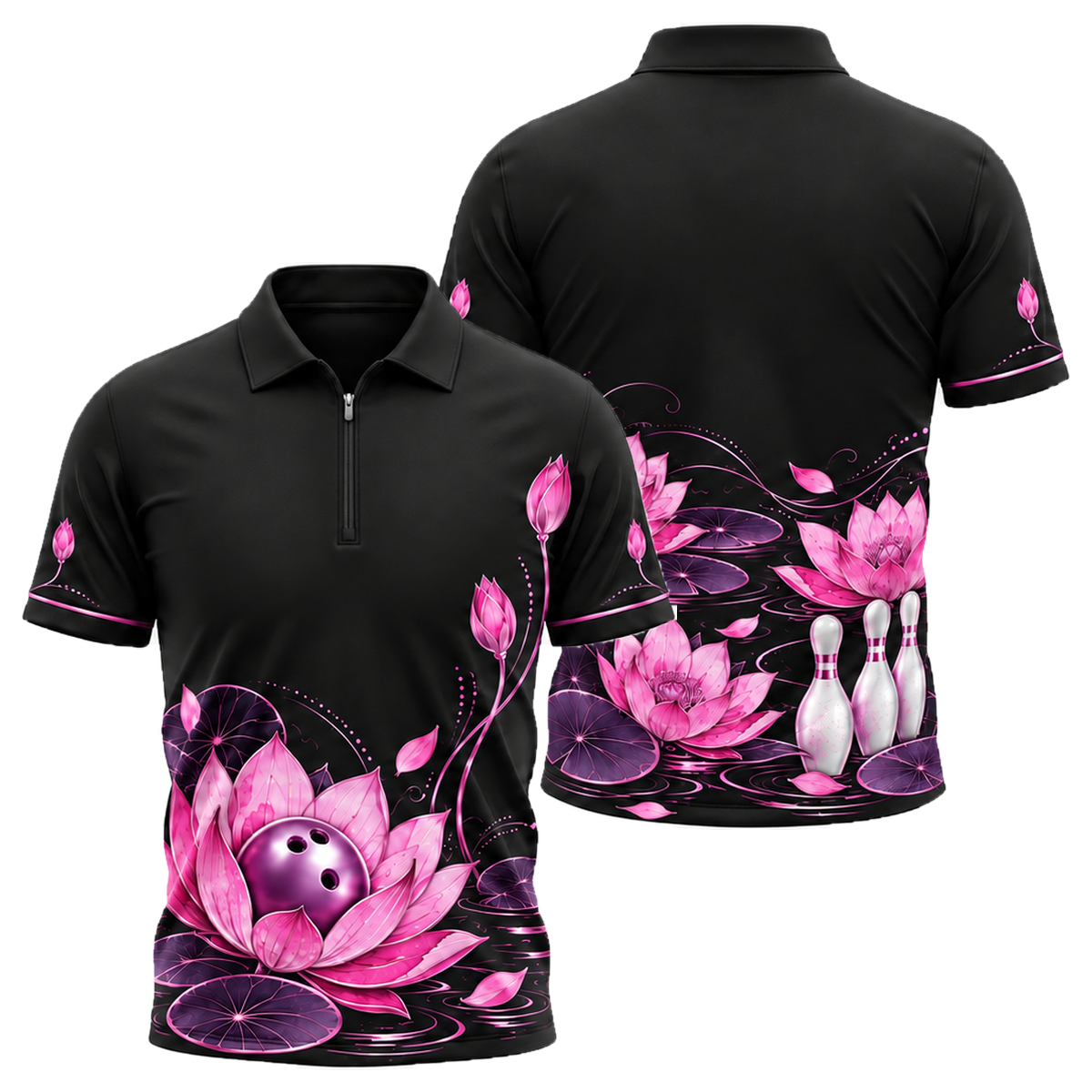 Rose Gold Lotus Lanes Quarter-Zip Polo in Pink & Purple
