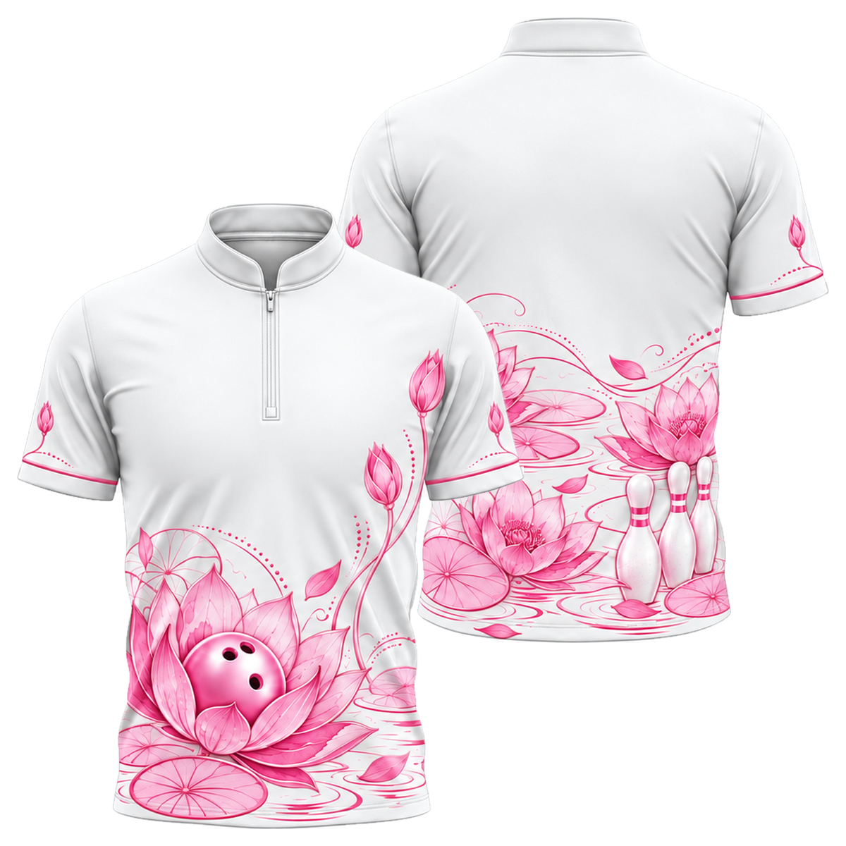 Rose Gold Lotus Lanes Bowling Jersey in Pink & White