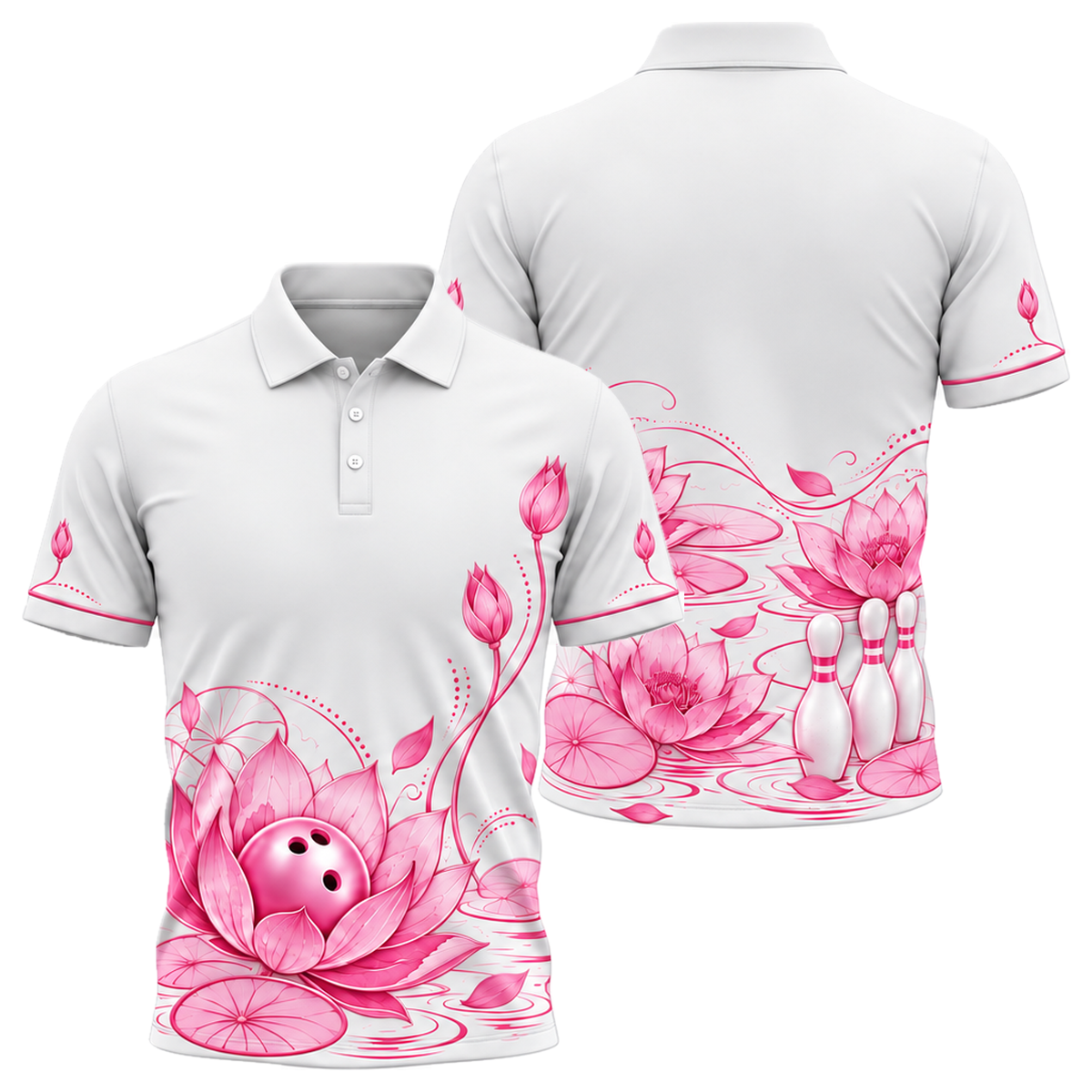Rose Gold Lotus Lanes Unisex Polo in Pink & White
