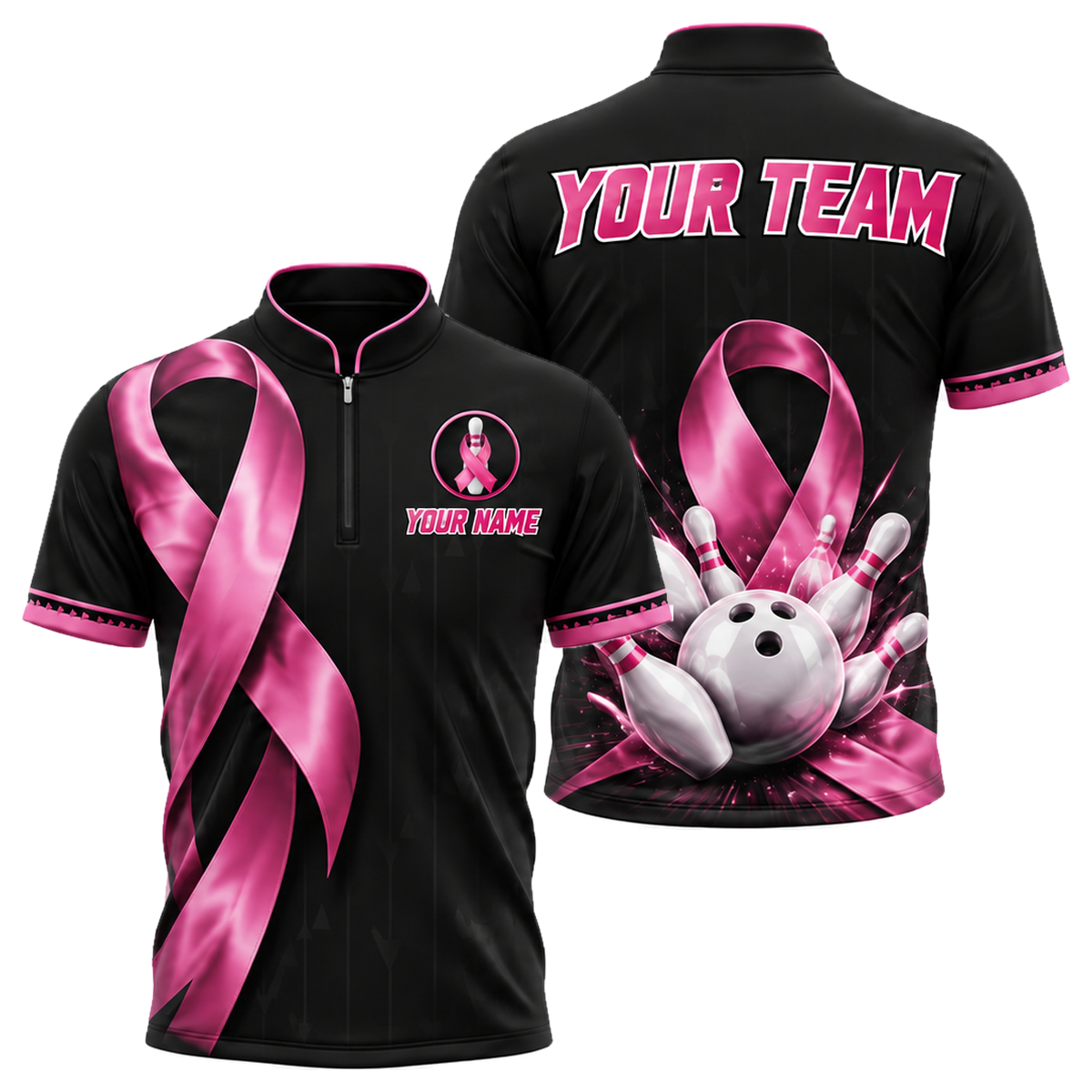 Satin Ribbon Strike custom bowling shirt personalized with name and team name