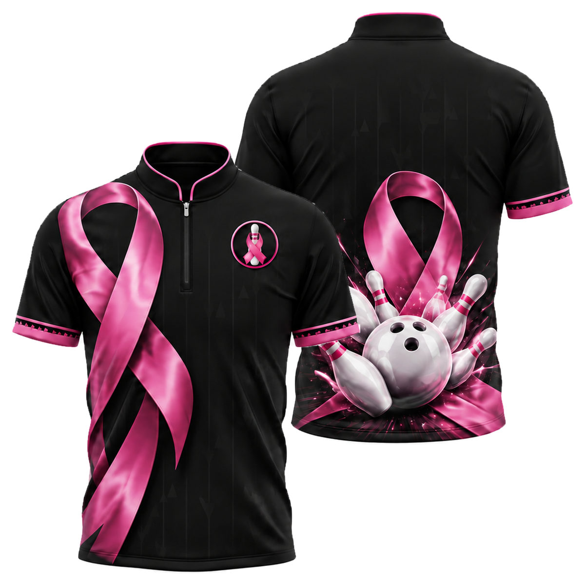 Satin Ribbon Strike Bowling Jersey in Pink & Black