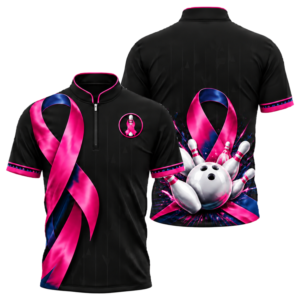 Satin Ribbon Strike Bowling Jersey in Pink & Navy