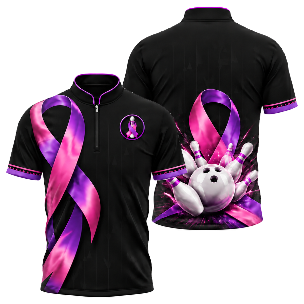 Satin Ribbon Strike Bowling Jersey in Pink & Purple