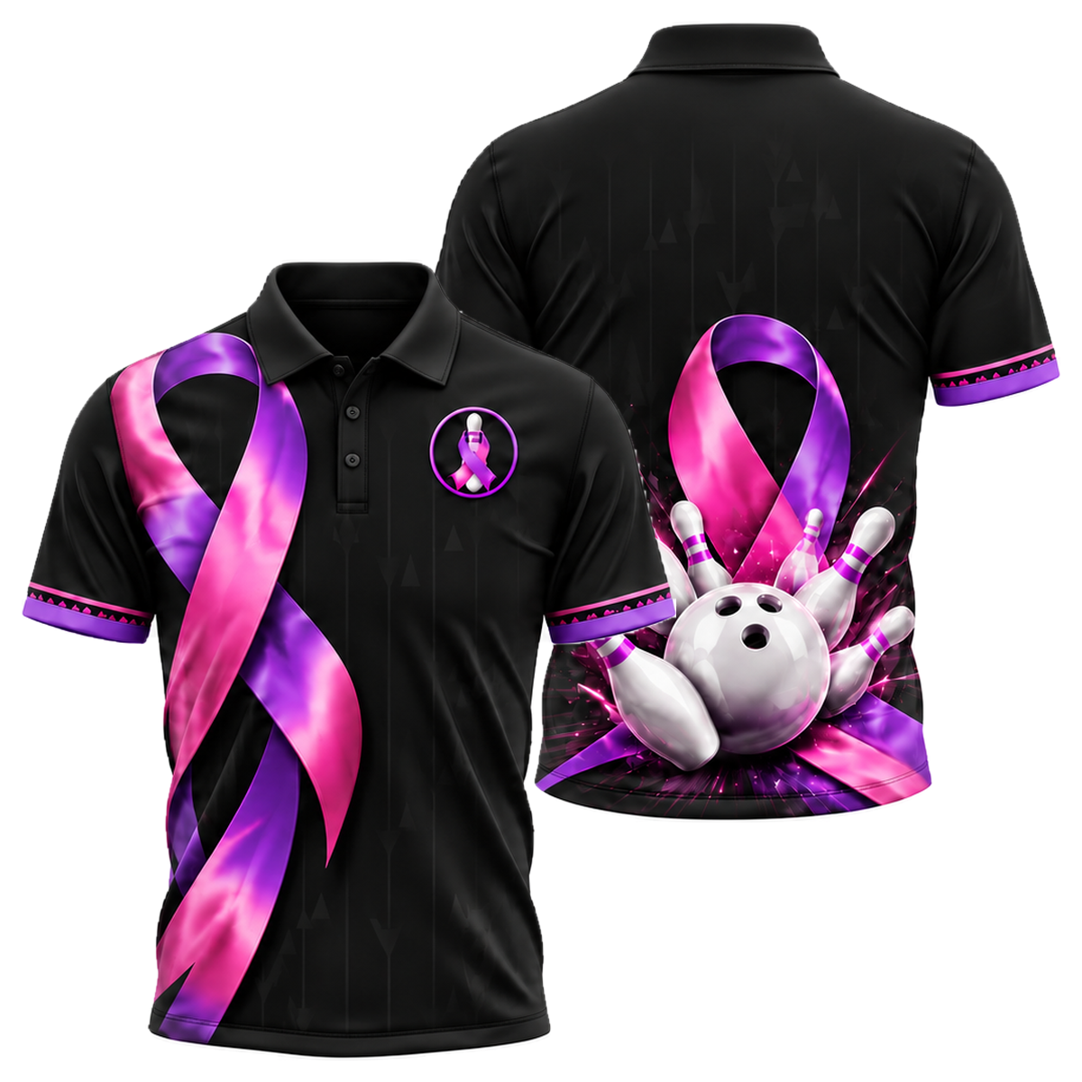 Satin Ribbon Strike Unisex Polo in Pink & Purple
