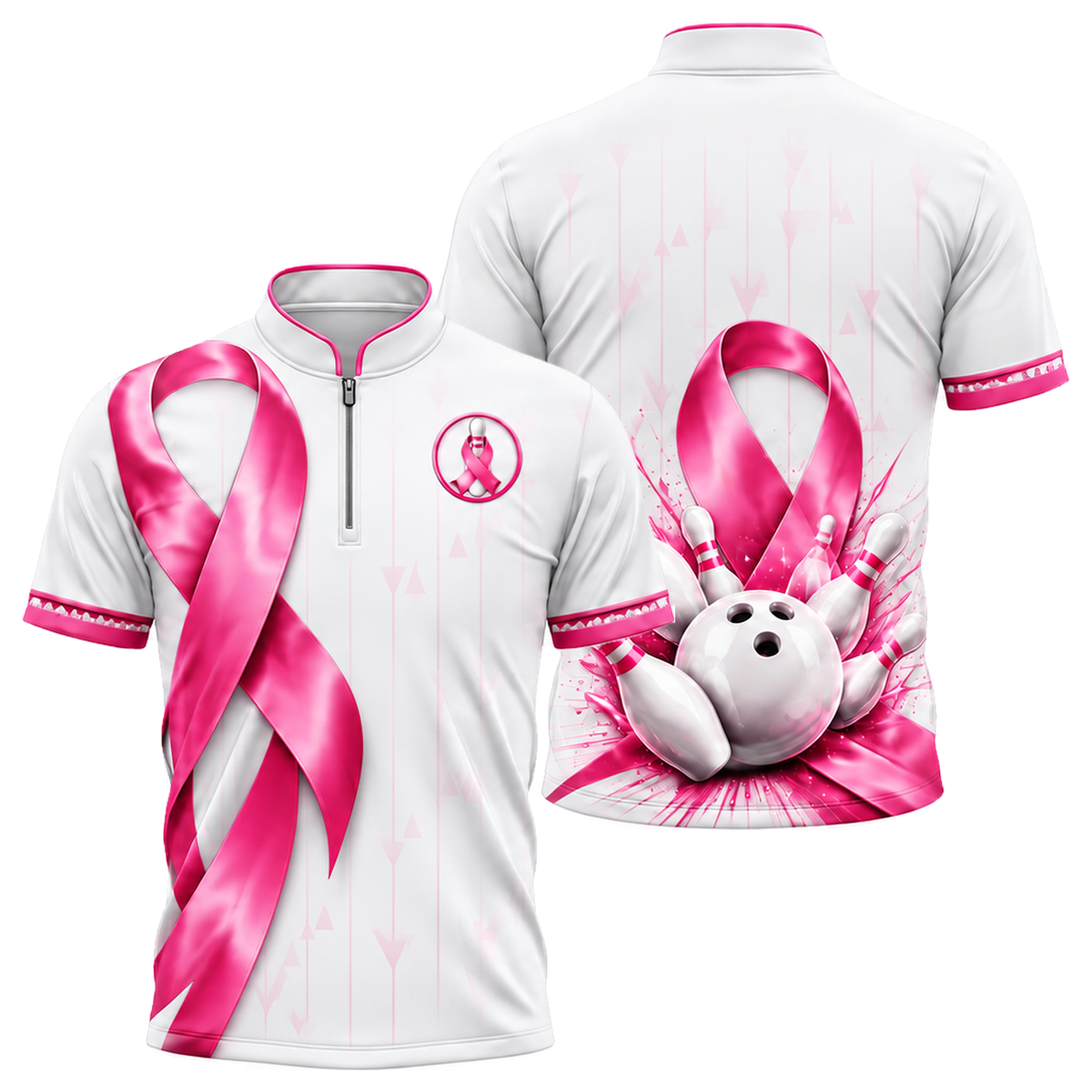 Satin Ribbon Strike Bowling Jersey in Pink & White