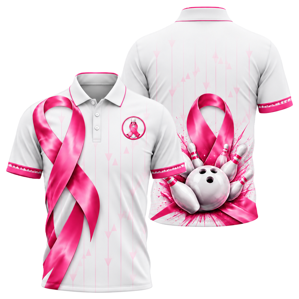 Satin Ribbon Strike Unisex Polo in Pink & White
