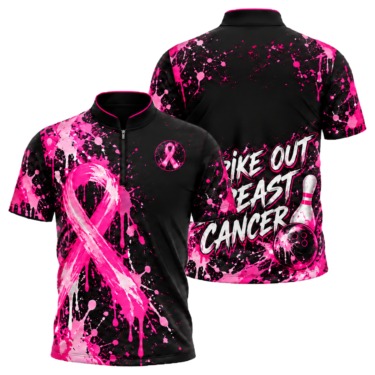 Strike Out Pink Splash Bowling Jersey in Pink & Black