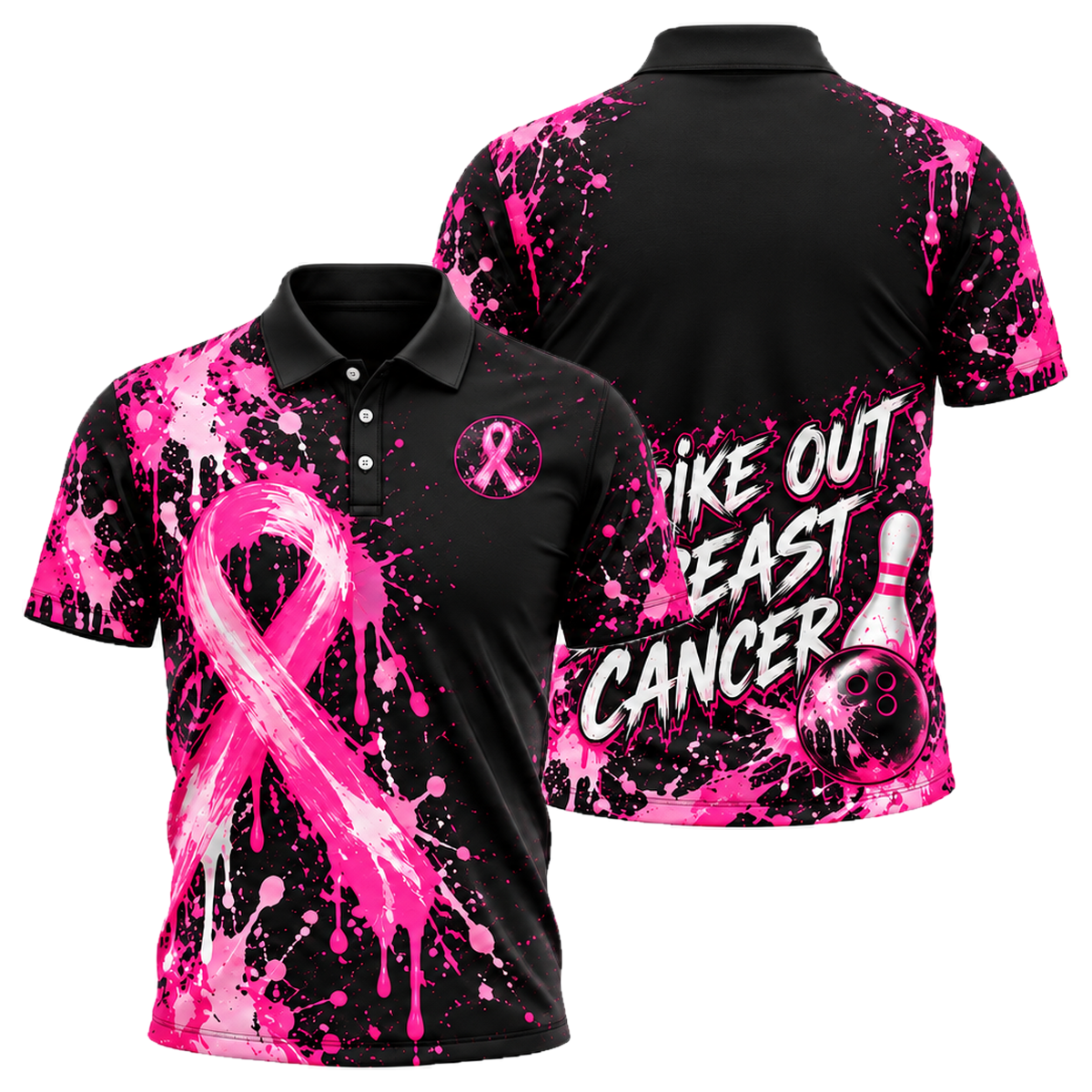 Strike Out Pink Splash Unisex Polo in Pink & Black