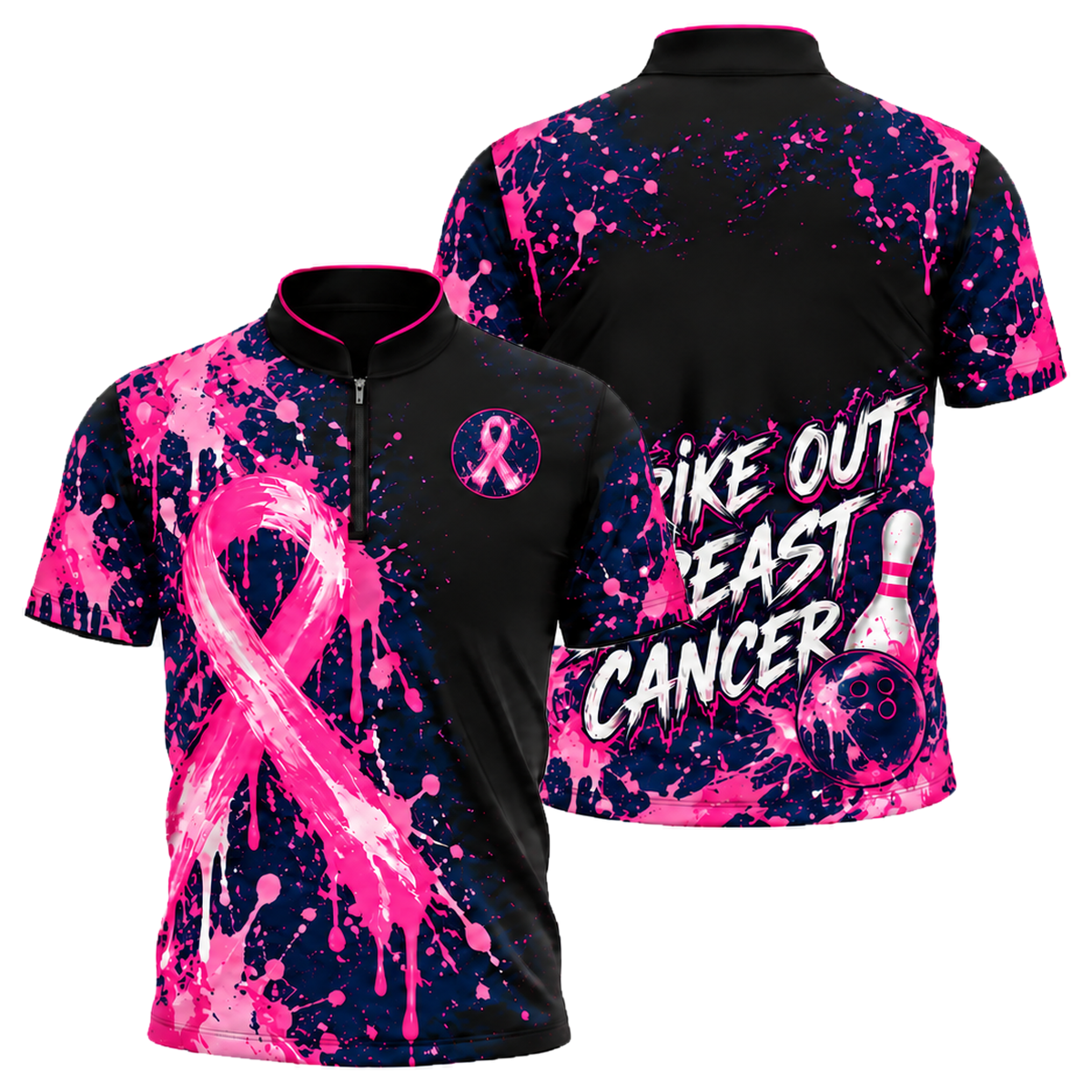 Strike Out Pink Splash Bowling Jersey in Pink & Navy