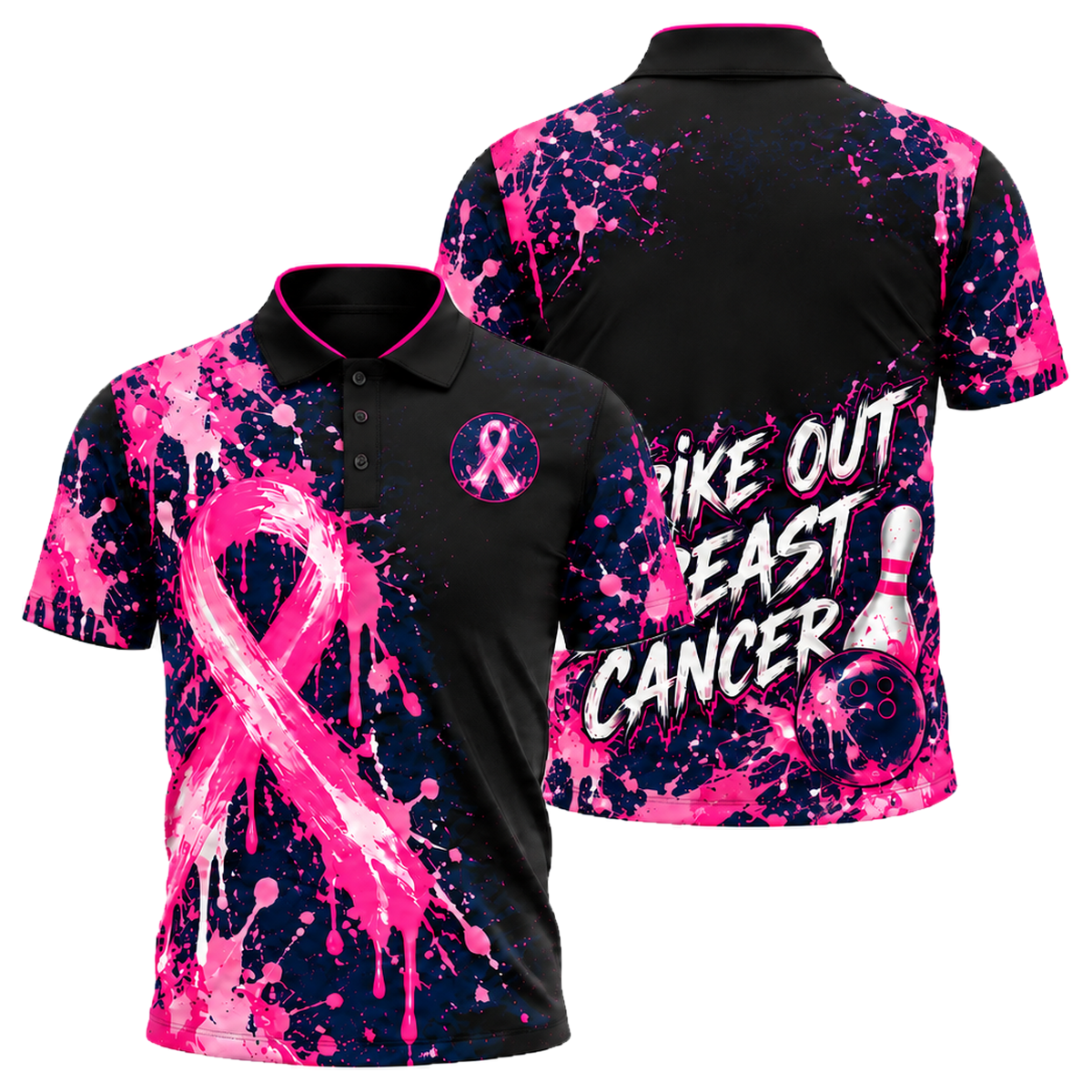Strike Out Pink Splash Unisex Polo in Pink & Navy