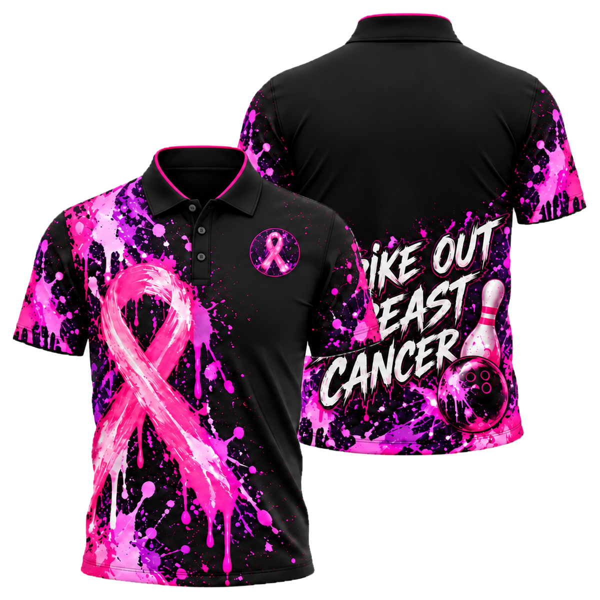Strike Out Pink Splash Unisex Polo in Pink & Purple