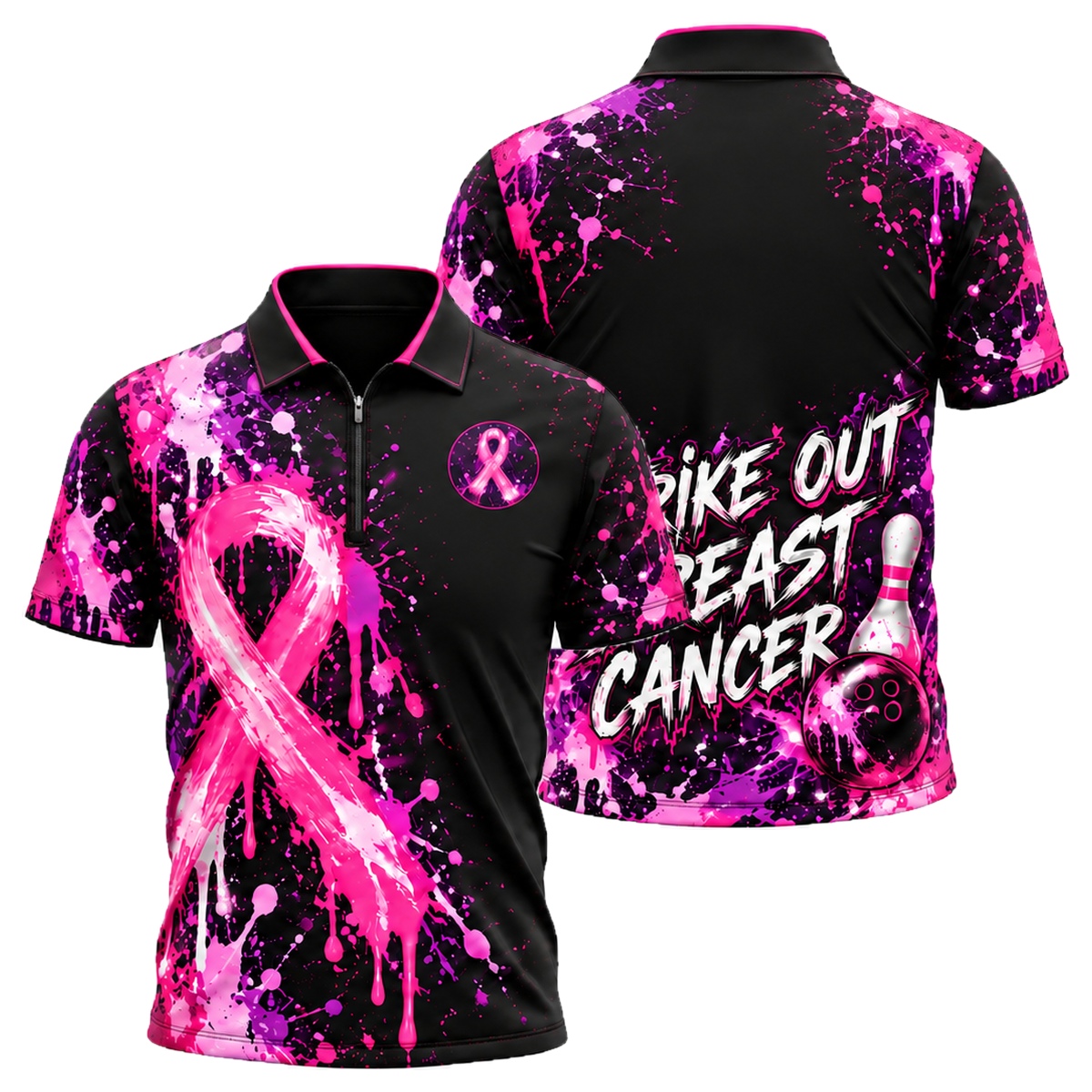 Strike Out Pink Splash Quarter-Zip Polo in Pink & Purple
