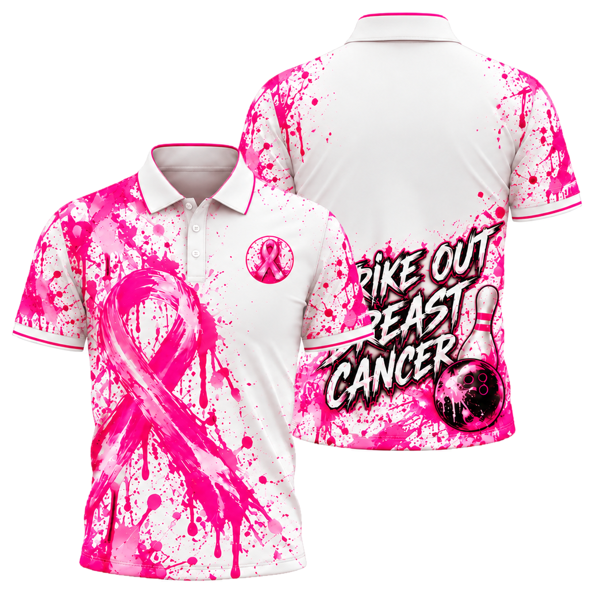 Strike Out Pink Splash Unisex Polo in Pink & White
