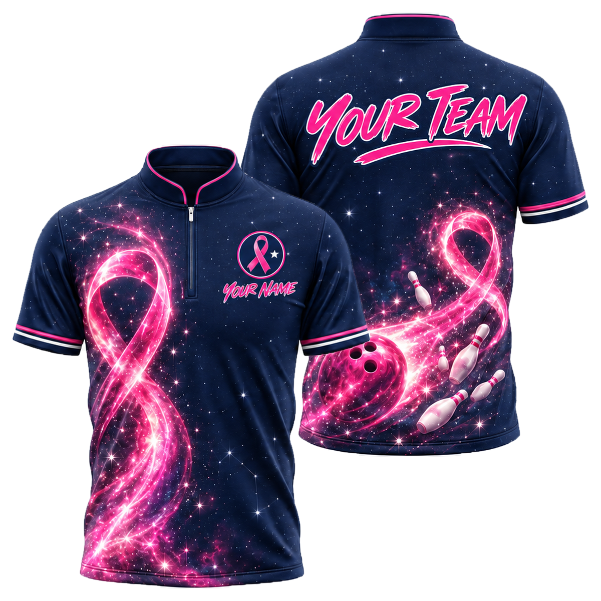 Starlight Ribbon Strike custom bowling shirt personalized with name and team name
