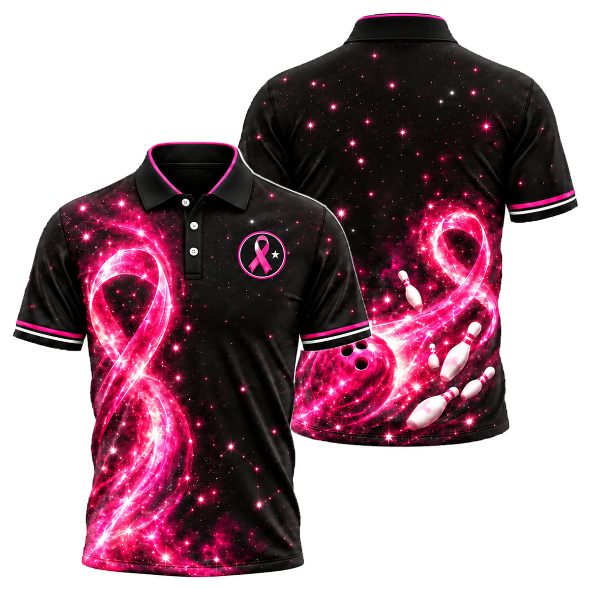 Starlight Ribbon Strike Unisex Polo in Pink & Black