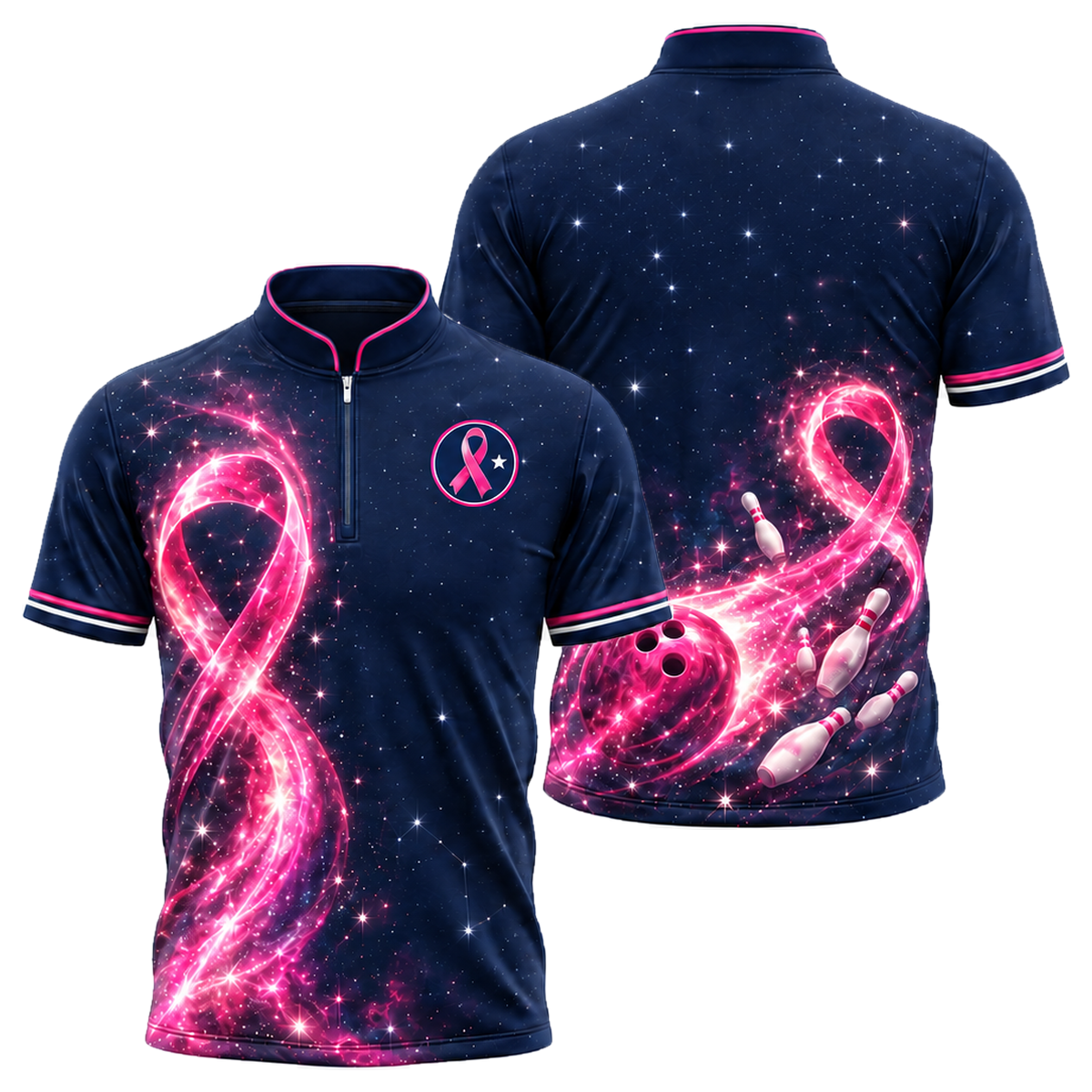Starlight Ribbon Strike Bowling Jersey in Pink & Navy