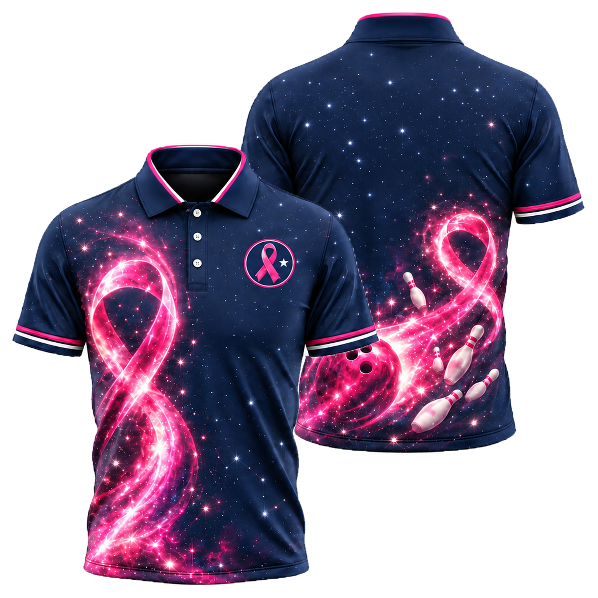Starlight Ribbon Strike Unisex Polo in Pink & Navy