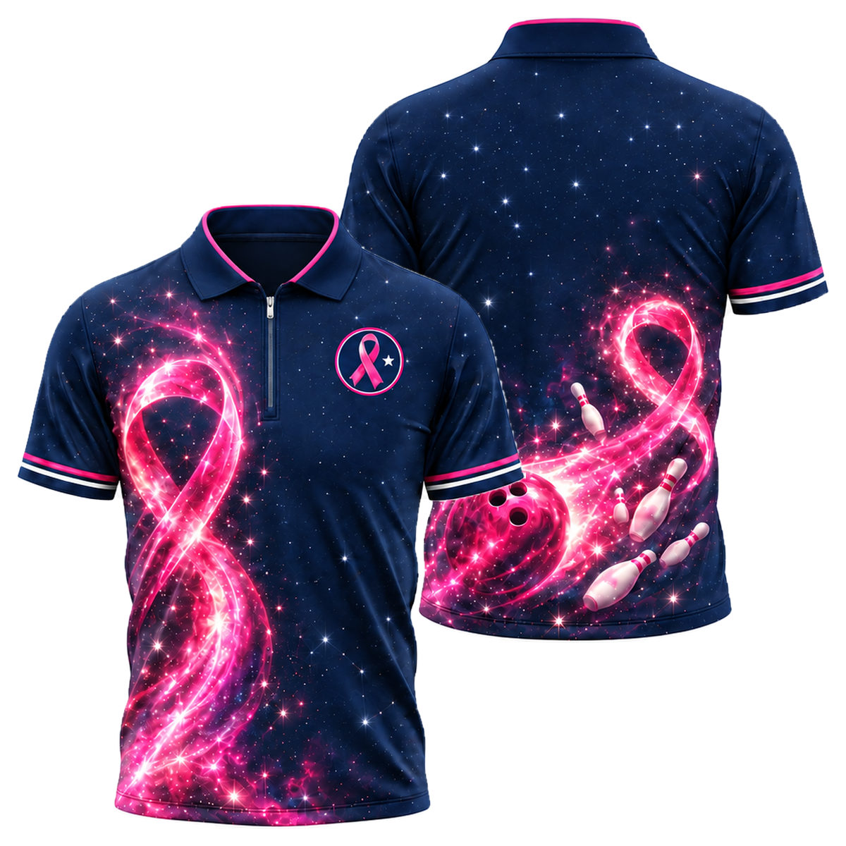Starlight Ribbon Strike Quarter-Zip Polo in Pink & Navy