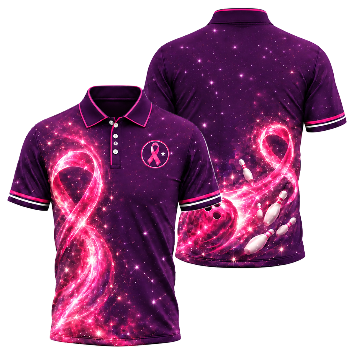 Starlight Ribbon Strike Unisex Polo in Pink & Purple
