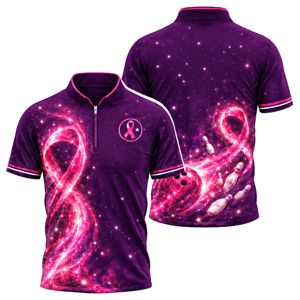 Starlight Ribbon Strike Quarter-Zip Polo in Pink & Purple