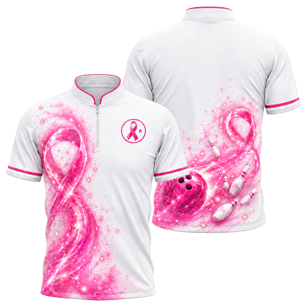 Starlight Ribbon Strike Bowling Jersey in Pink & White