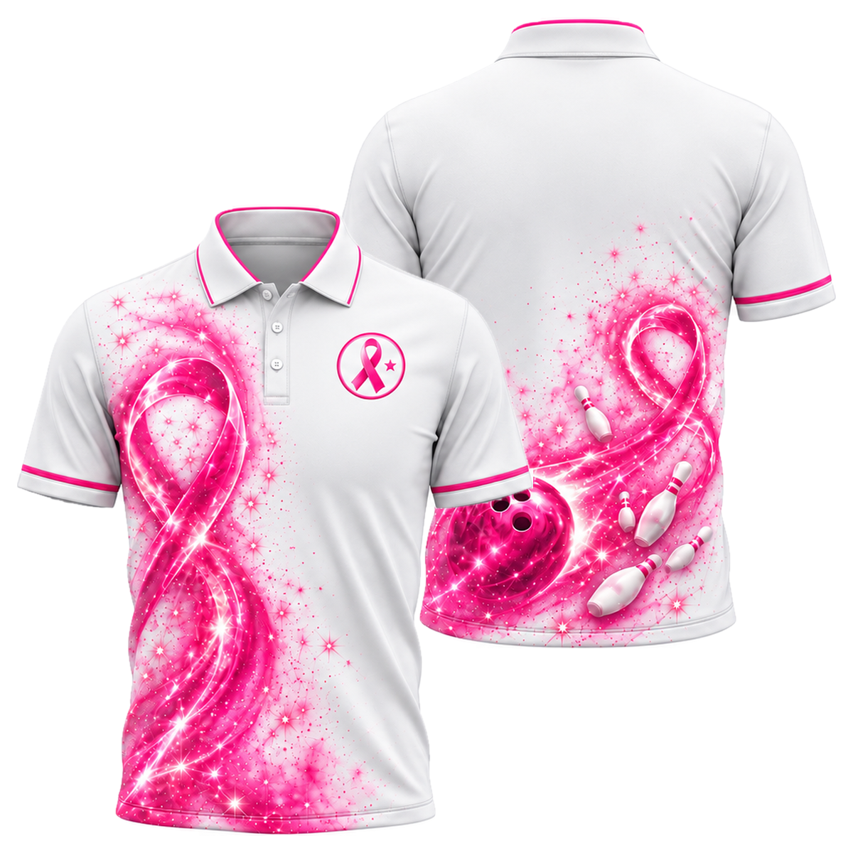 Starlight Ribbon Strike Unisex Polo in Pink & White