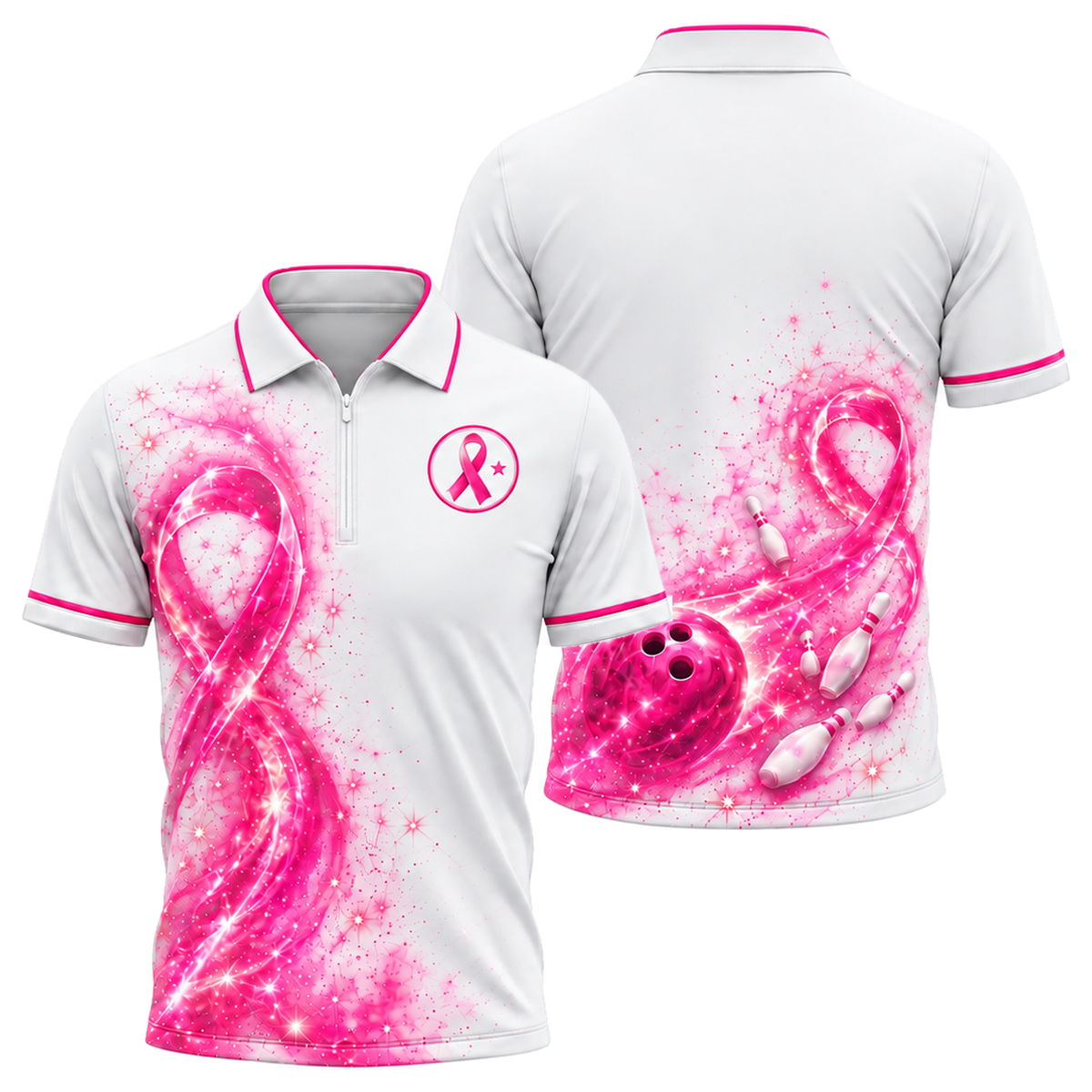 Starlight Ribbon Strike Quarter-Zip Polo in Pink & White