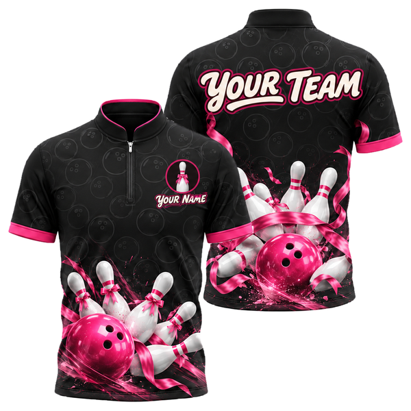 Ribbon Tied Pins custom bowling shirt personalized with name and team name