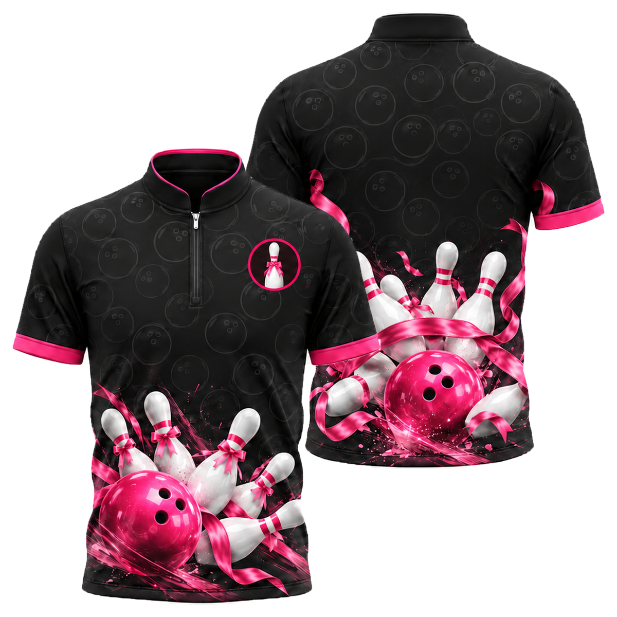 Ribbon Tied Pins Bowling Jersey in Pink & Black