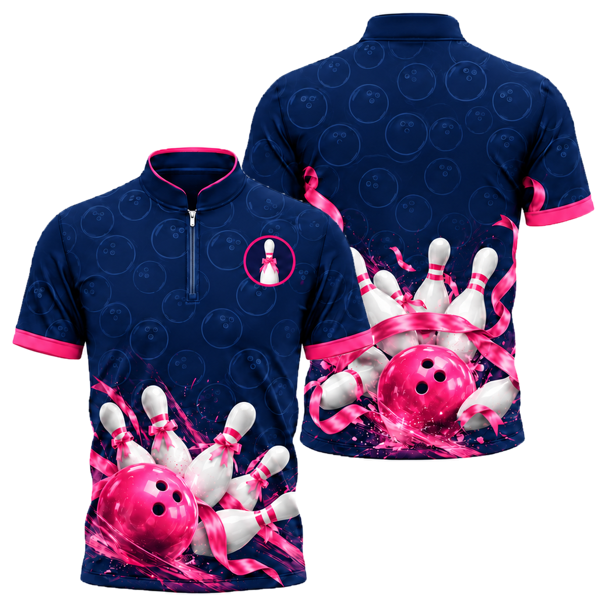 Ribbon Tied Pins Bowling Jersey in Pink & Navy