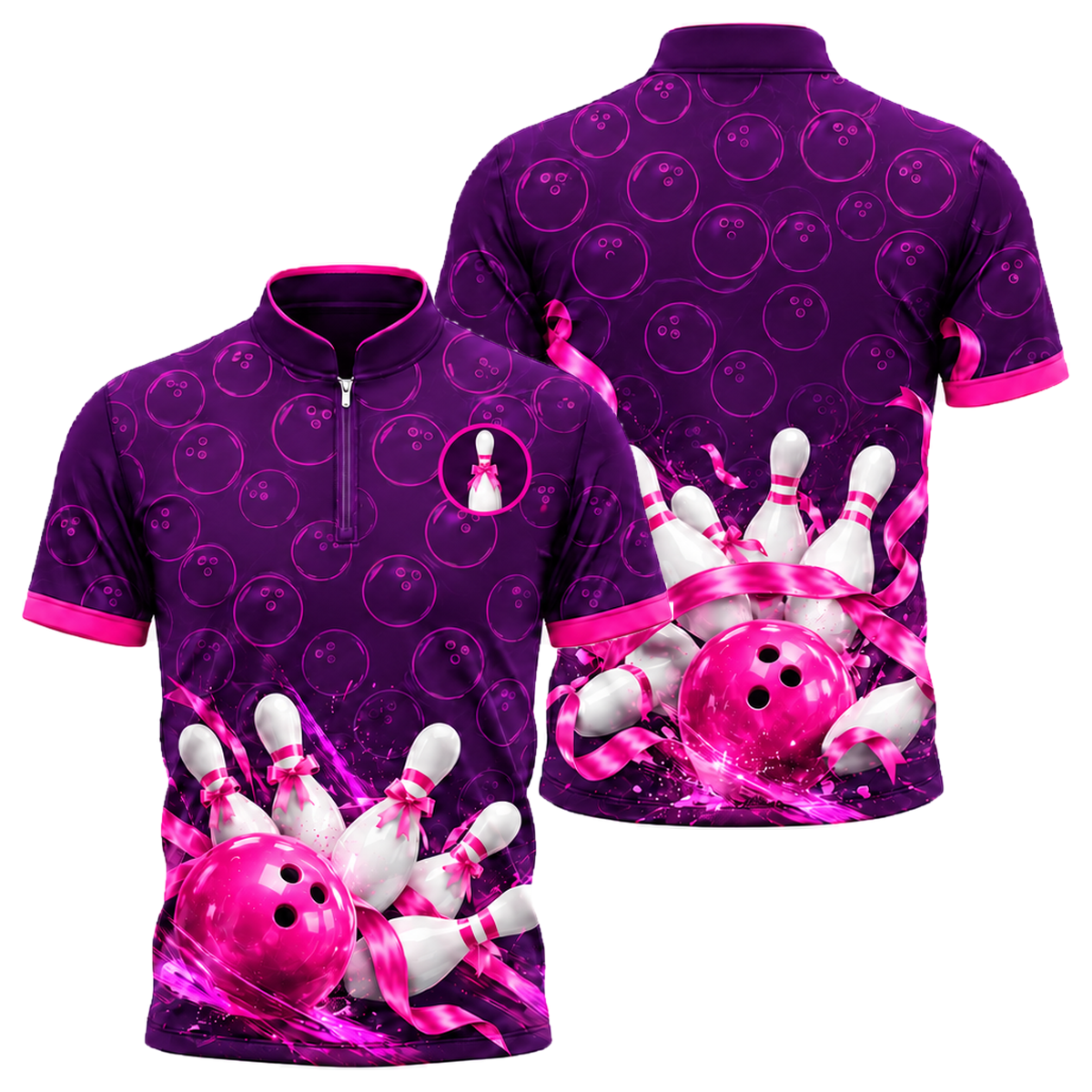 Ribbon Tied Pins Bowling Jersey in Pink & Purple