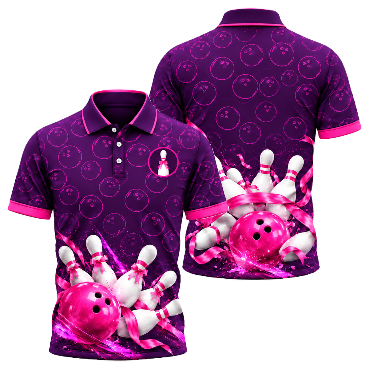 Ribbon Tied Pins Unisex Polo in Pink & Purple