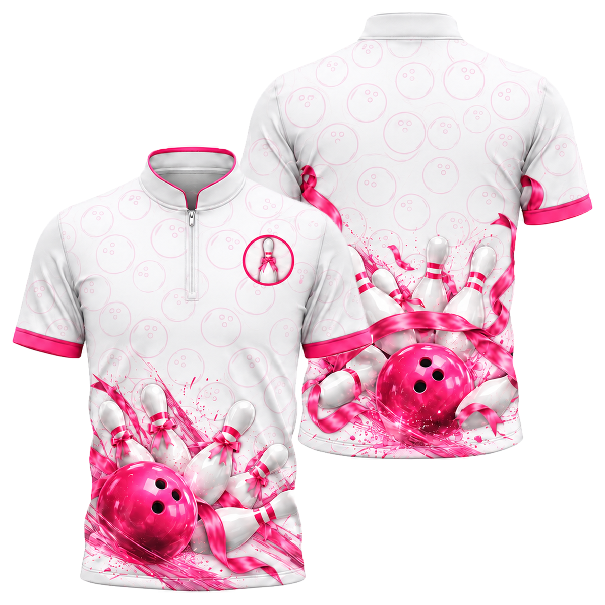 Ribbon Tied Pins Bowling Jersey in Pink & White