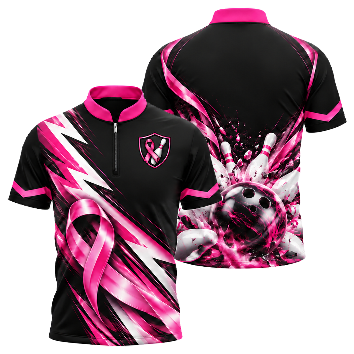 Ribbon Chevron Charge Bowling Jersey in Pink & Black
