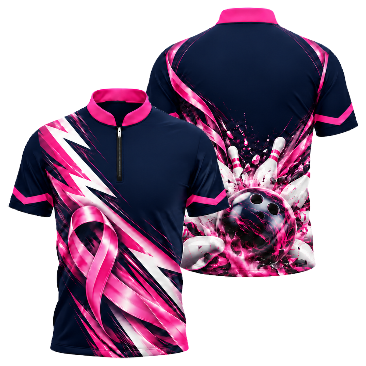 Ribbon Chevron Charge Bowling Jersey in Pink & Navy