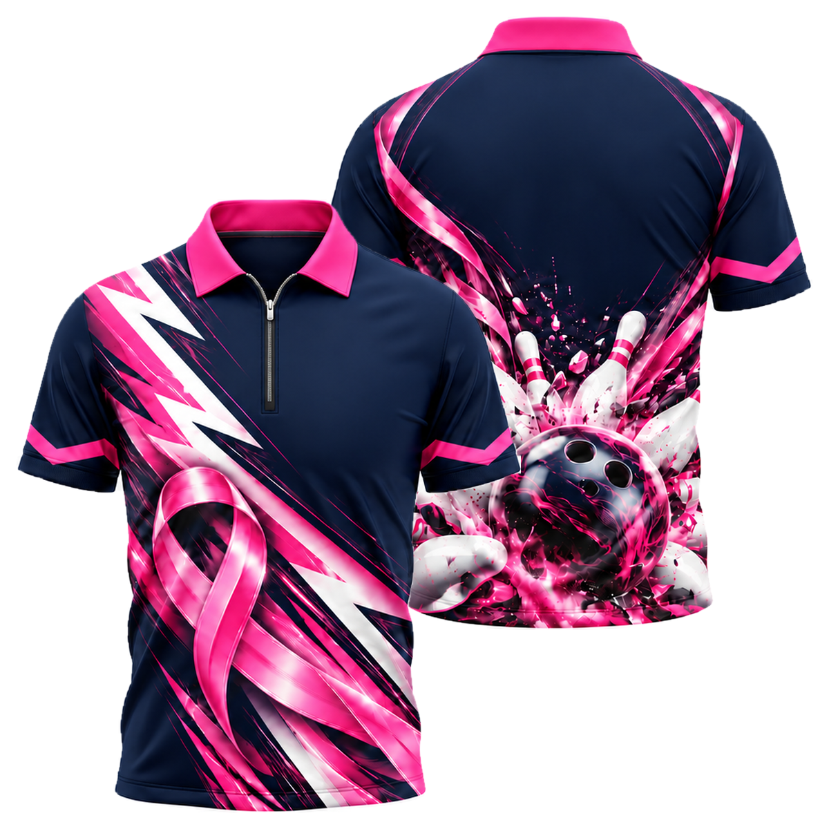 Ribbon Chevron Charge Quarter-Zip Polo in Pink & Navy