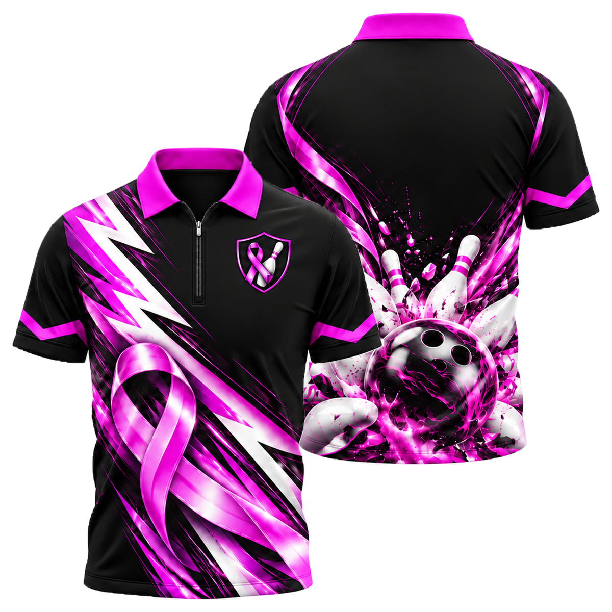 Ribbon Chevron Charge Quarter-Zip Polo in Pink & Purple