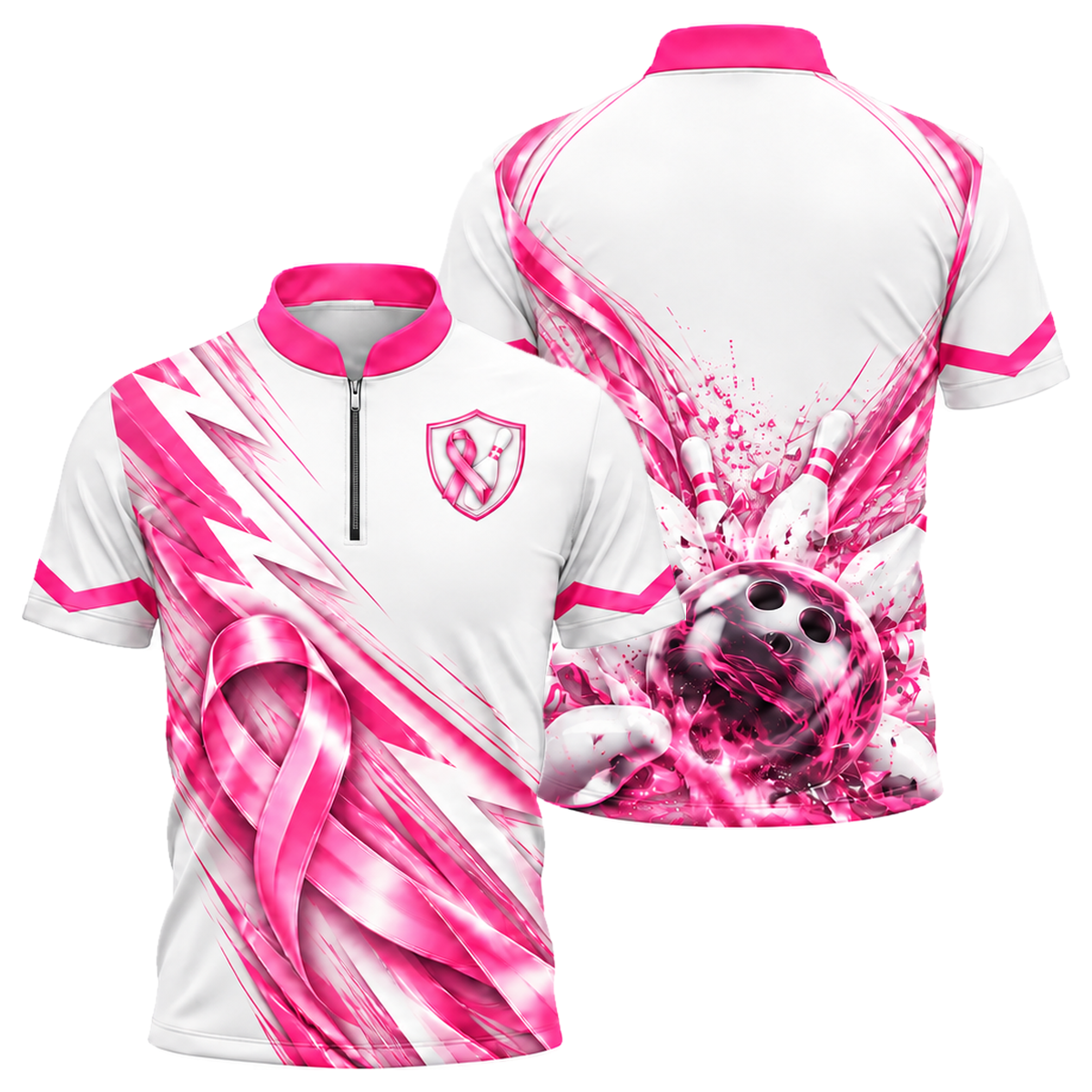 Ribbon Chevron Charge Bowling Jersey in Pink & White