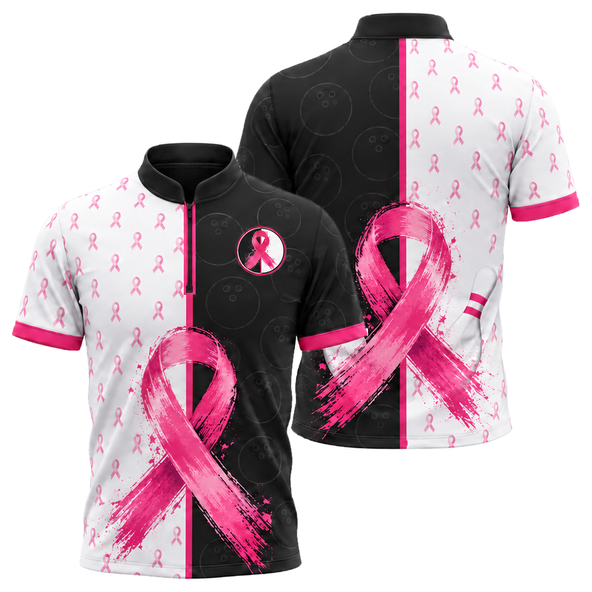 Split Lane Ribbon Bowling Jersey in Pink & Black
