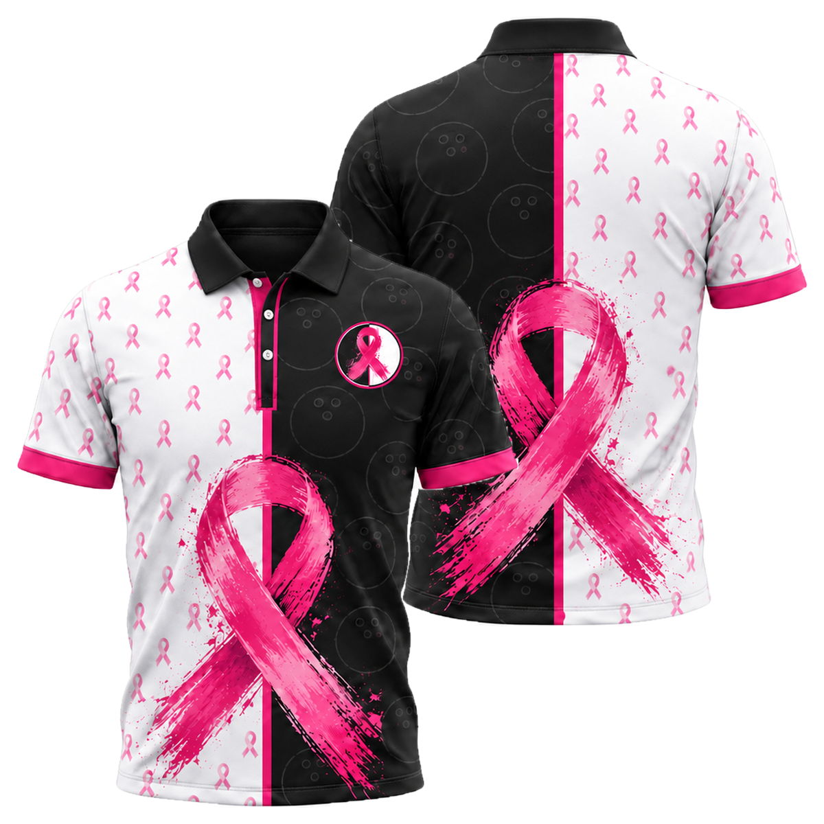 Split Lane Ribbon Unisex Polo in Pink & Black