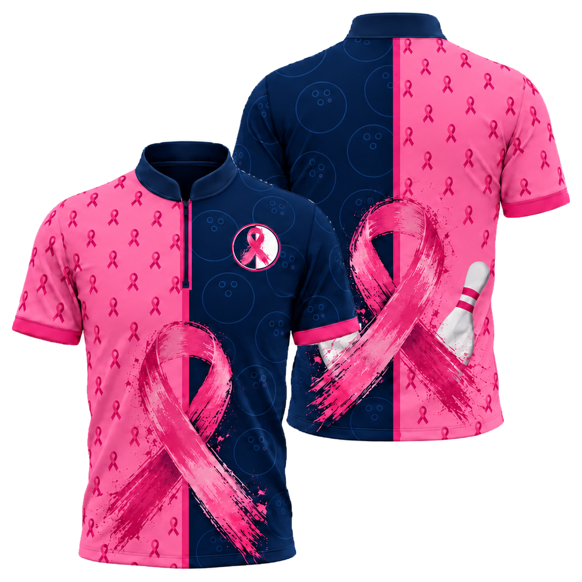 Split Lane Ribbon Bowling Jersey in Pink & Navy